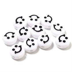 Smiley - emoji perler. Hvid. 10 x 6 mm. Ca. 50 stk.